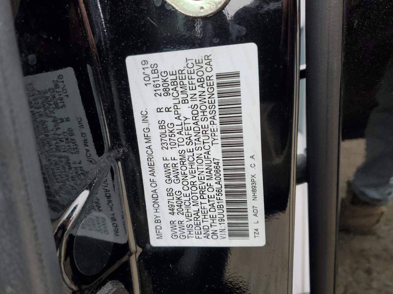 2020 Acura TLX VIN 19UUB1F56LA006647 Copart auction photo, front end damage thumbnail 14