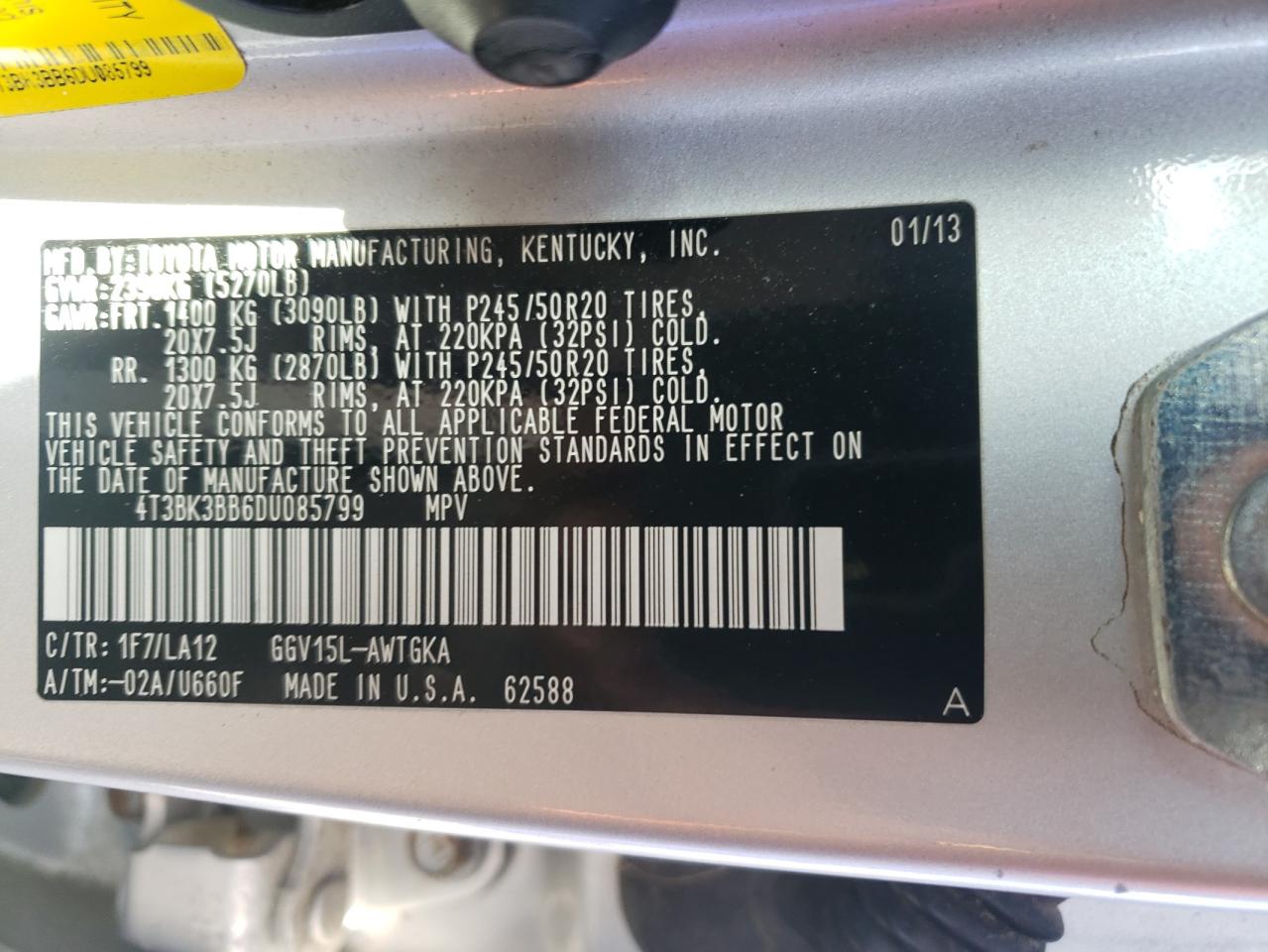2013 Toyota Venza VIN 4T3BK3BB6DU085799 Copart auction photo, all over damage thumbnail 13
