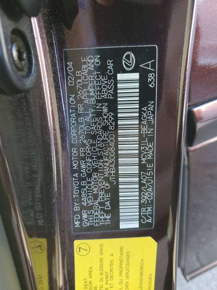 2004 Lexus ES VIN JTHBA30G840018299 Copart auction photo, front end damage thumbnail 12