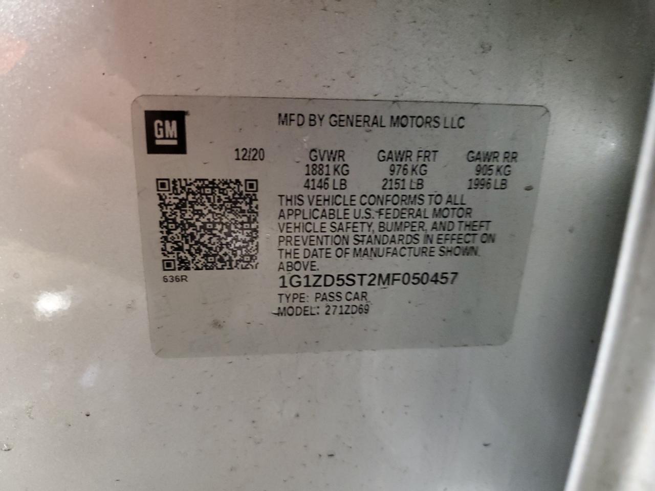 2021 Chevrolet Malibu VIN 1G1ZD5ST2MF050457 Copart auction photo, front end / side damage thumbnail 12
