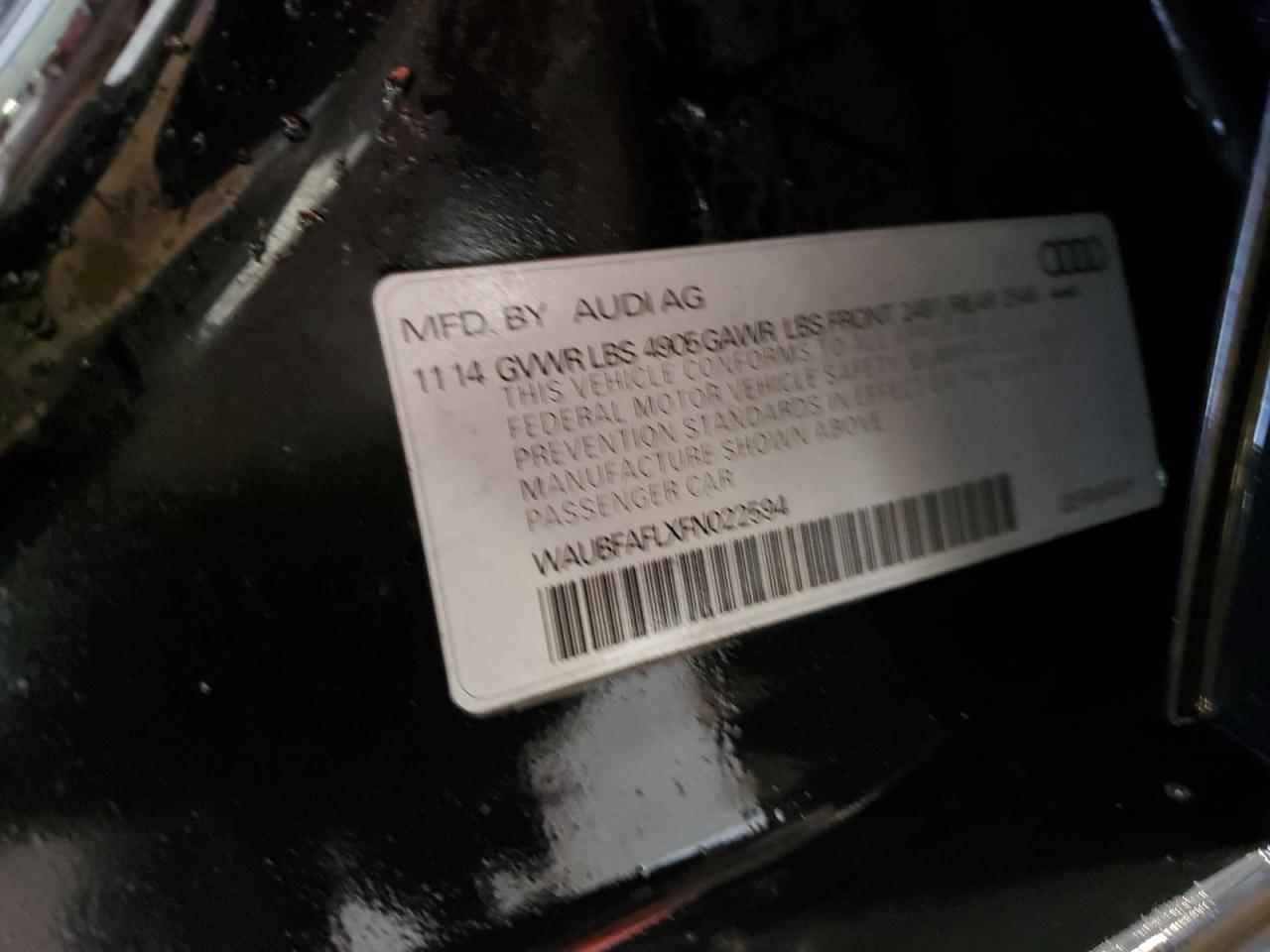 2015 Audi A4 VIN WAUBFAFLXFN022594 Copart auction photo, front end damage thumbnail 12