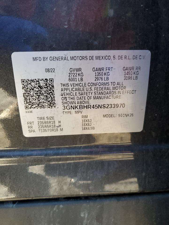 2022 Chevrolet Blazer VIN 3GNKBHR45NS233970 Copart auction photo, front end / rear end damage thumbnail 14