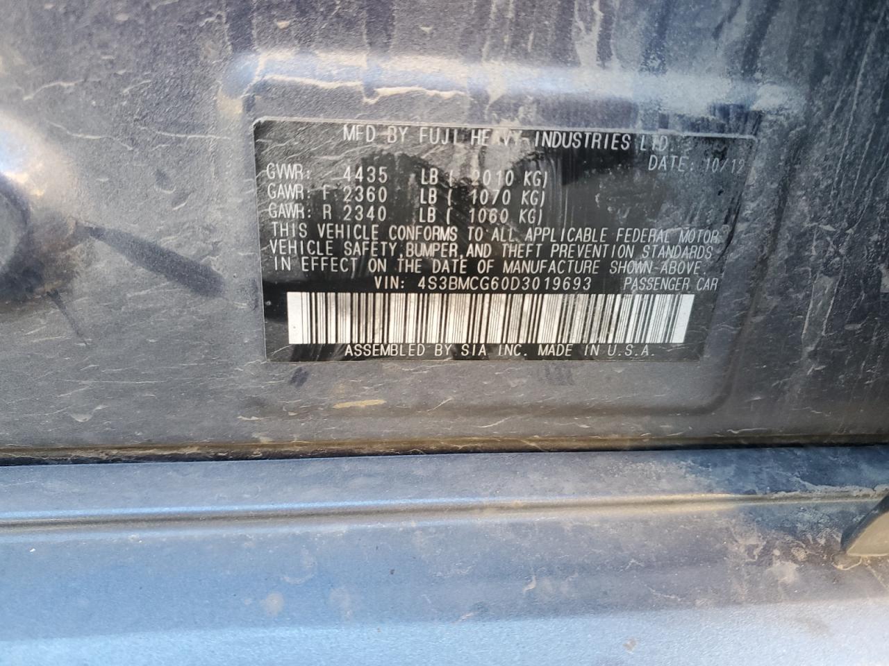 2013 Subaru Legacy VIN 4S3BMCG60D3019693 Copart auction photo, all over / minor dent/scratches damage thumbnail 15