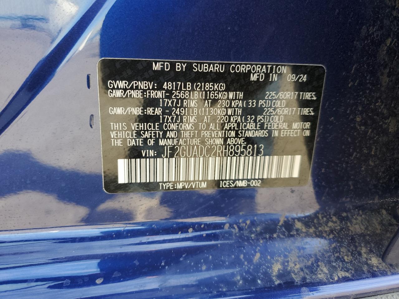 2024 Subaru XV VIN JF2GUADC2RH895813 Copart auction photo, front end / undercarriage damage thumbnail 12