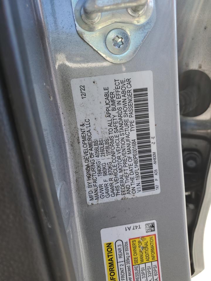 2023 Honda Civic VIN 19XFL1H80PE001684 Copart auction photo, front end / rear end damage thumbnail 12