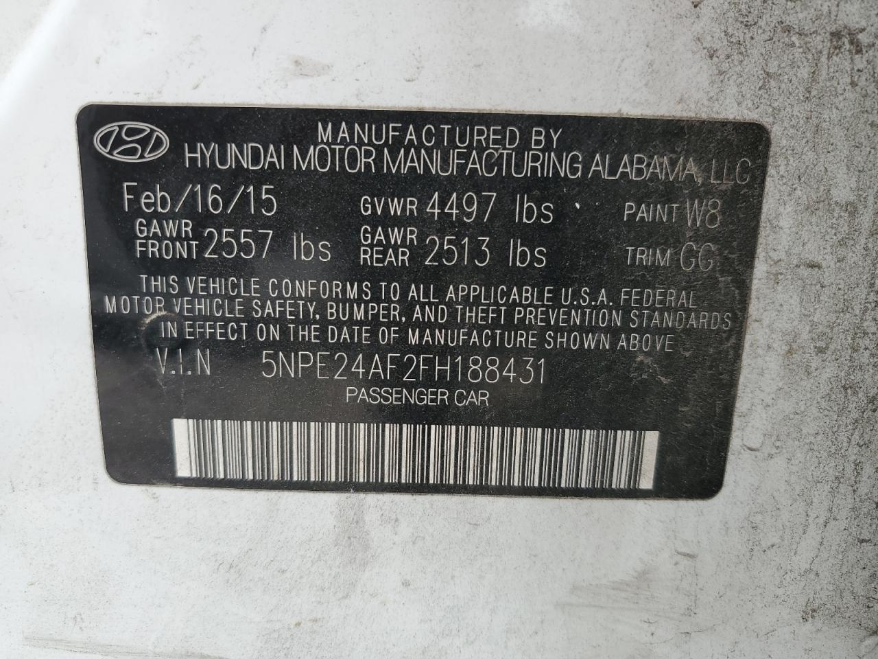 2015 Hyundai Sonata VIN 5NPE24AF2FH188431 Copart auction photo, undercarriage damage thumbnail 13