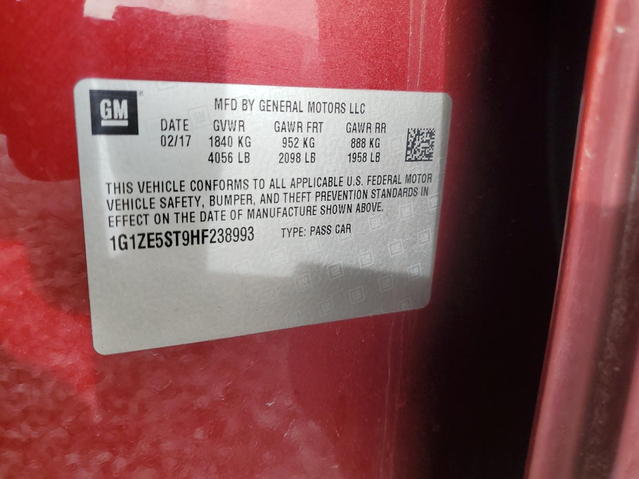 2017 Chevrolet Malibu VIN 1G1ZE5ST9HF238993 Copart auction photo, rear end damage thumbnail 15