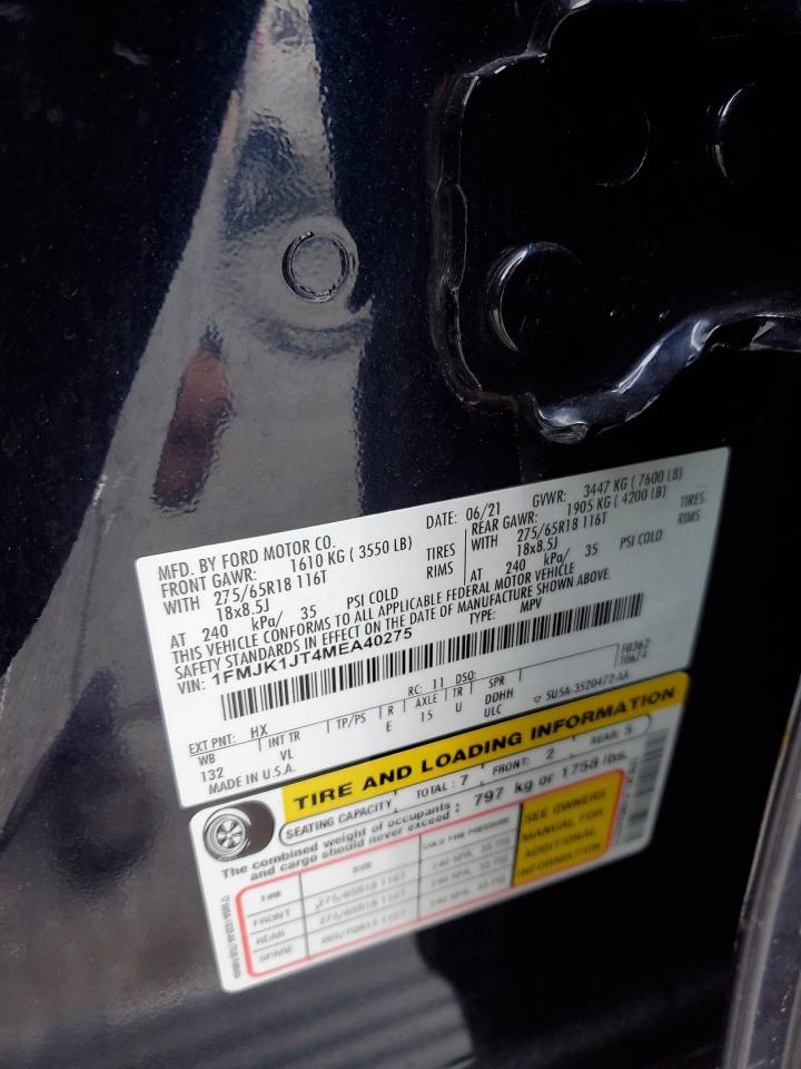2021 Ford Expedition VIN 1FMJK1JT4MEA40275 Copart auction photo, top/roof / minor dent/scratches damage thumbnail 15