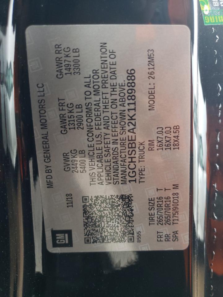 2019 Chevrolet Colorado VIN 1GCHSBEA2K1189886 Copart auction photo, front end damage thumbnail 12