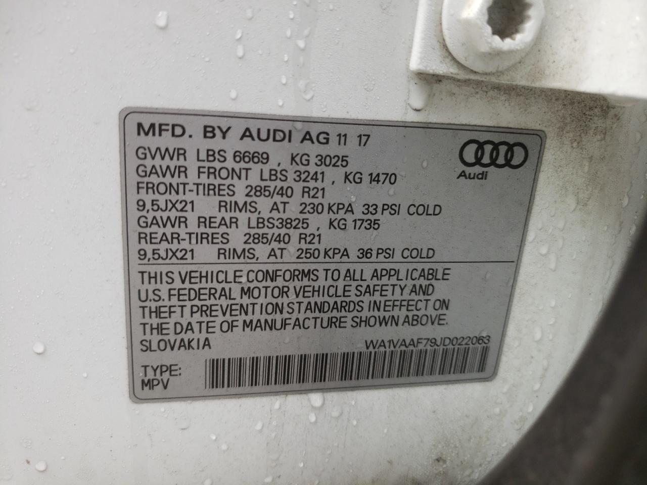 2018 Audi Q7 VIN WA1VAAF79JD022063 Copart auction photo, minor dent/scratches damage thumbnail 13