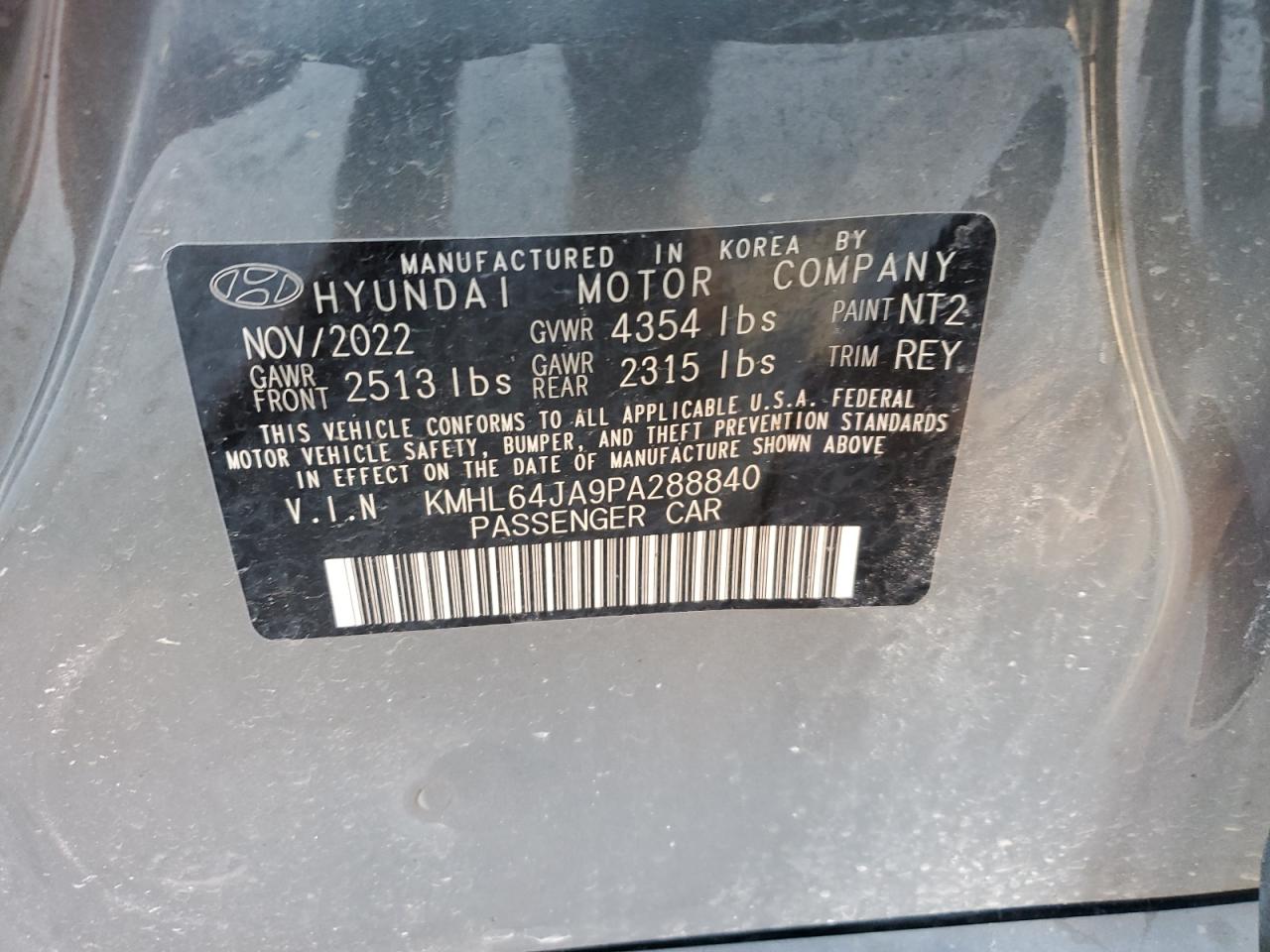 2023 Hyundai Sonata VIN KMHL64JA9PA288840 Copart auction photo, front end / side damage thumbnail 14
