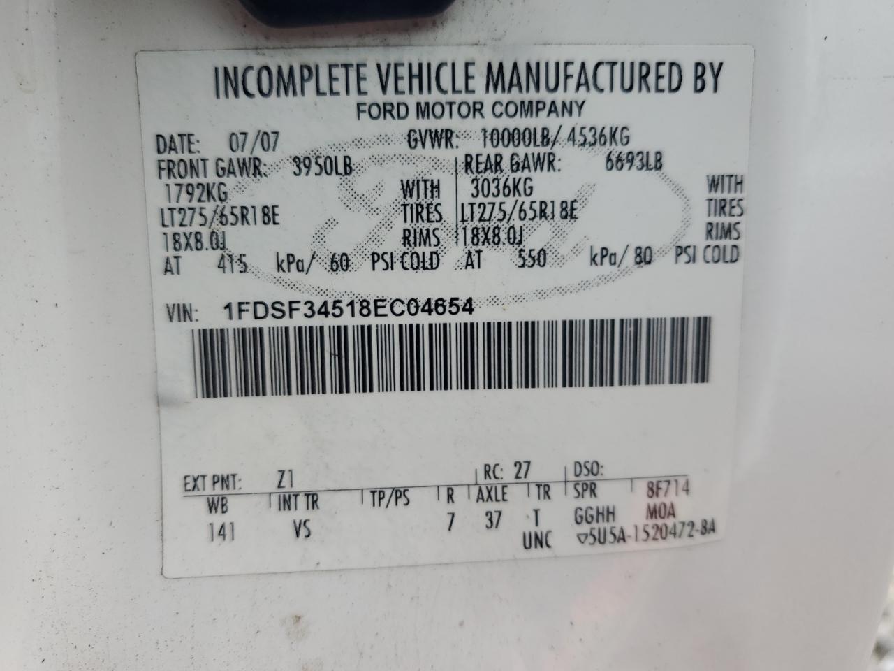 2008 Ford F350 VIN 1FDSF34518EC04654 Copart auction photo, burn / minor dent/scratches damage thumbnail 12
