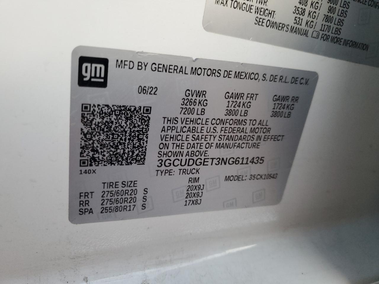 2022 Chevrolet Silverado VIN 3GCUDGET3NG611435 Copart auction photo, front end damage thumbnail 12