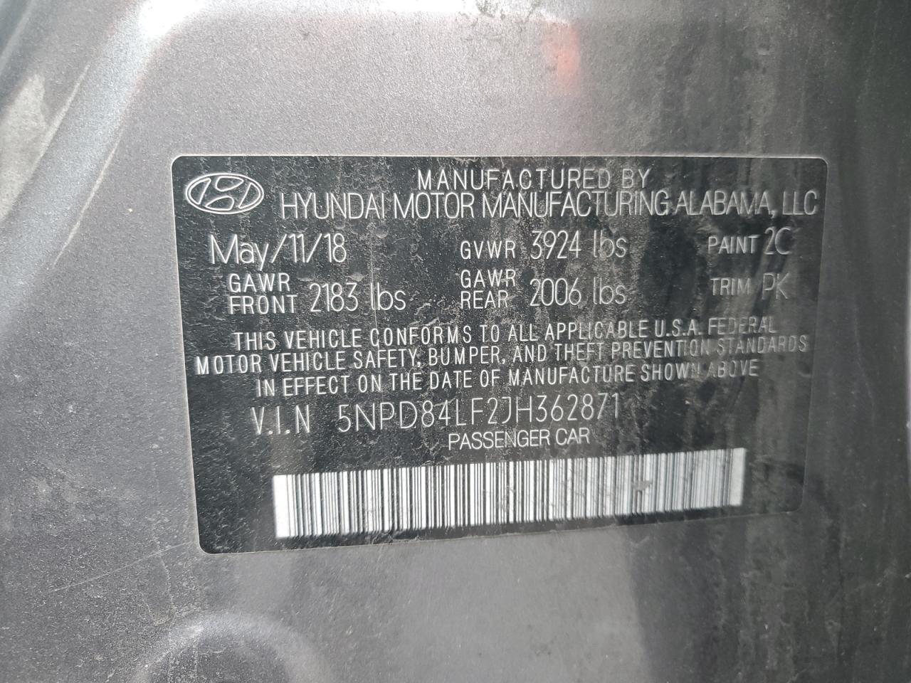 2018 Hyundai Elantra VIN 5NPD84LF2JH362871 Copart auction photo, rear end / side damage thumbnail 13