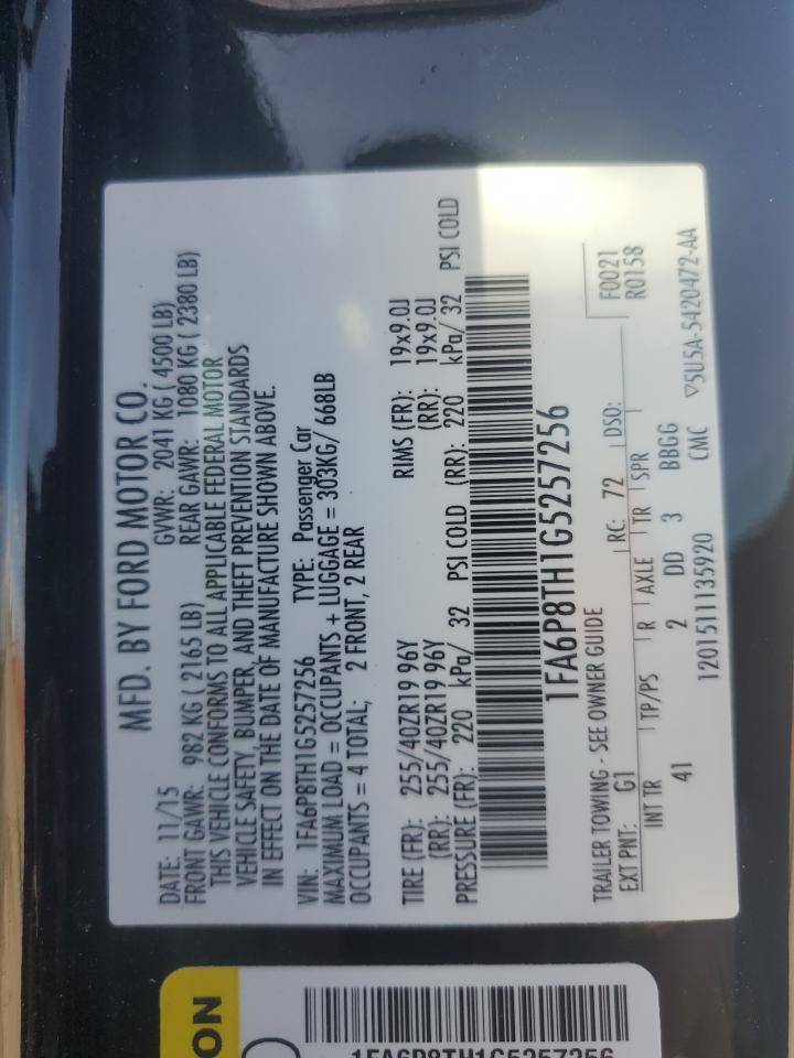2016 Ford Mustang VIN 1FA6P8TH1G5257256 Copart auction photo, front end damage thumbnail 14