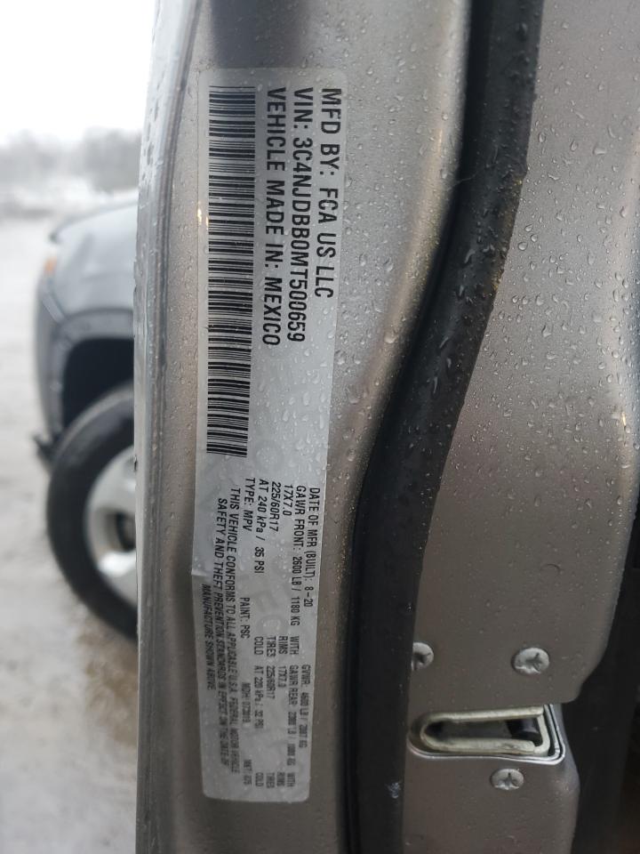 2021 Jeep Compass VIN 3C4NJDBB0MT500659 Copart auction photo, all over / top/roof damage thumbnail 13