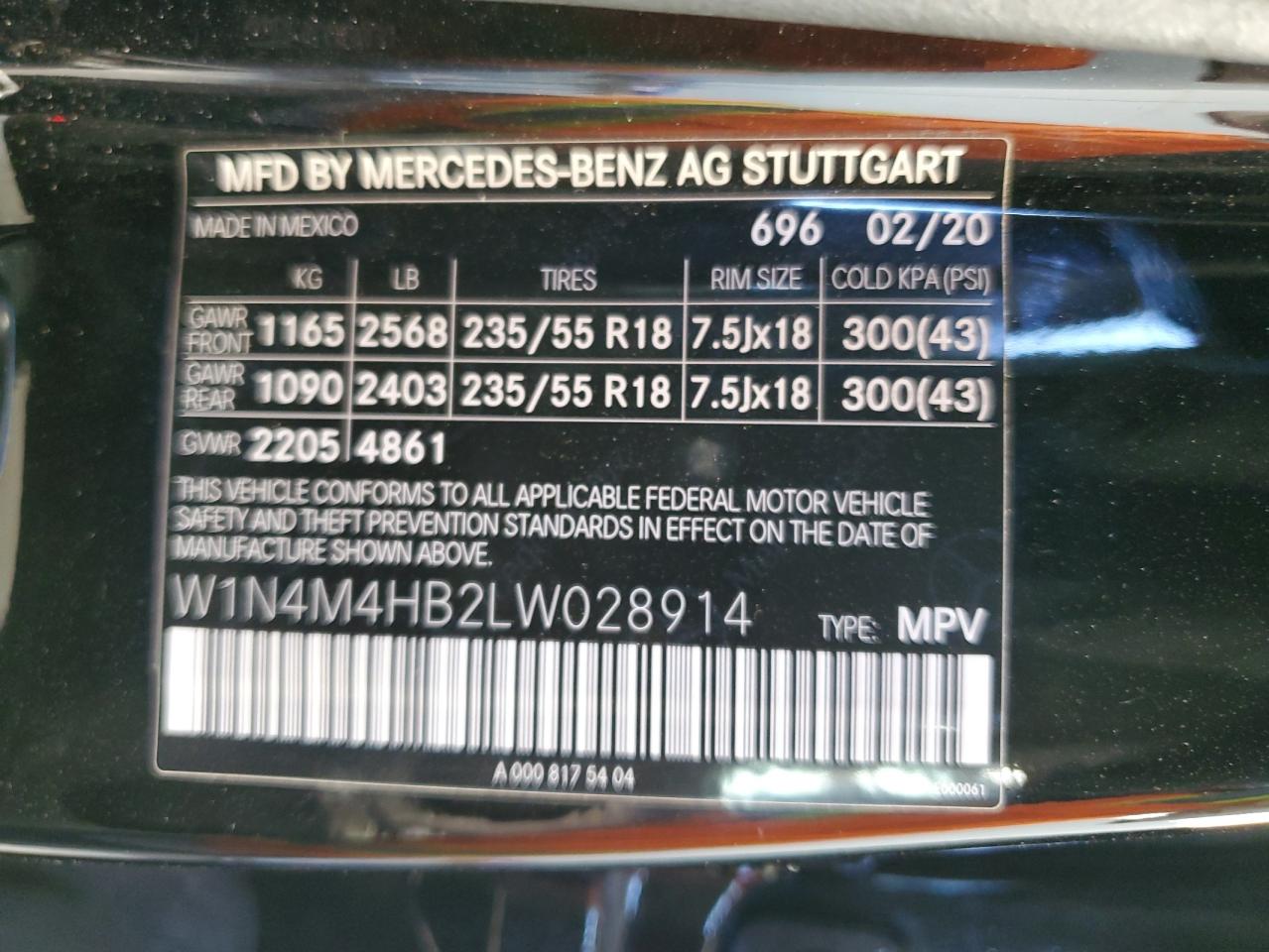 2020 Mercedes-Benz GLB VIN W1N4M4HB2LW028914 Copart auction photo, front end damage thumbnail 13