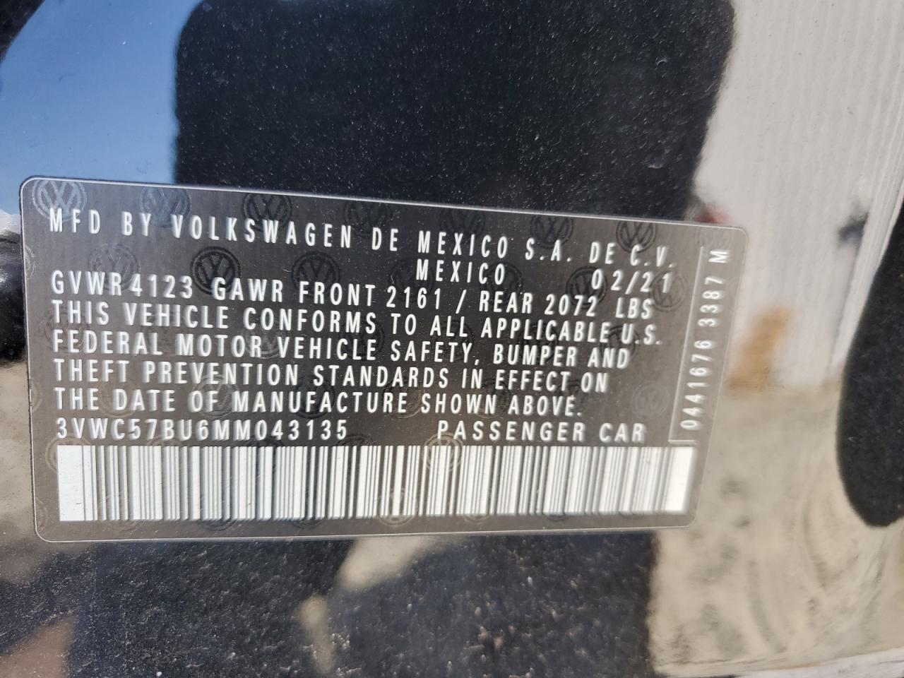 2021 Volkswagen Jetta VIN 3VWC57BU6MM043135 Copart auction photo, side / front end damage thumbnail 12
