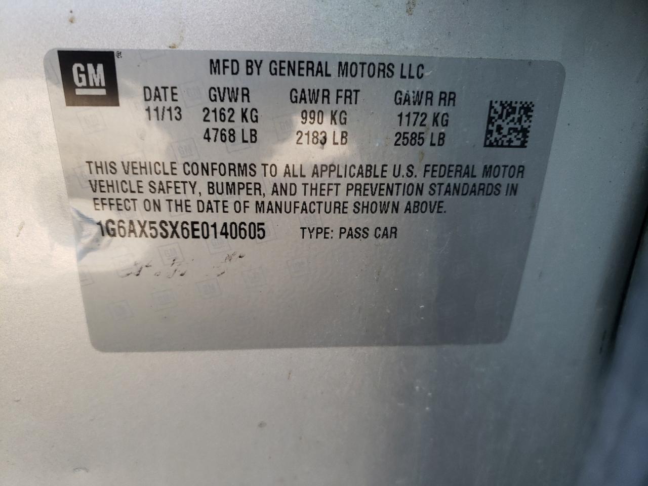 2014 Cadillac CTS VIN 1G6AX5SX6E0140605 Copart auction photo, all over damage thumbnail 12