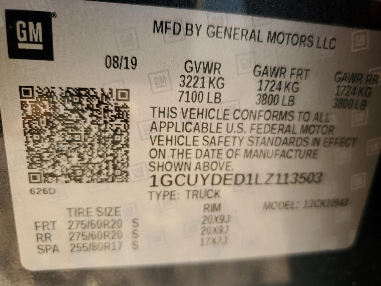 2020 Chevrolet Silverado VIN 1GCUYDED1LZ113503 Copart auction photo, front end / minor dent/scratches damage thumbnail 12