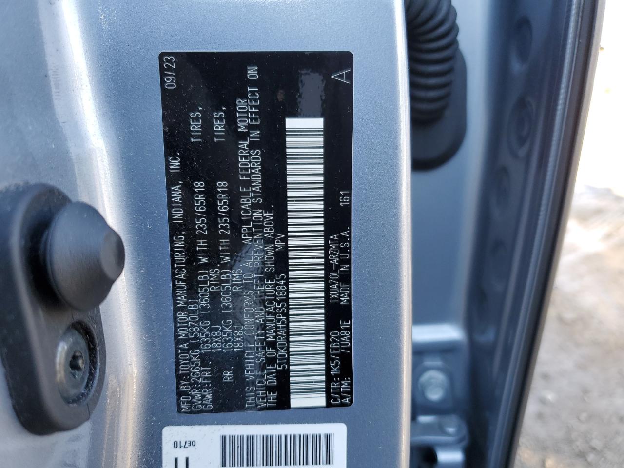 2023 Toyota Highlander VIN 5TDKDRAH5PS518845 Copart auction photo, rear end / front end damage thumbnail 13