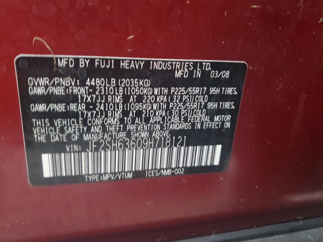 2009 Subaru Forester VIN JF2SH63609H718121 Copart auction photo, water/flood damage thumbnail 14