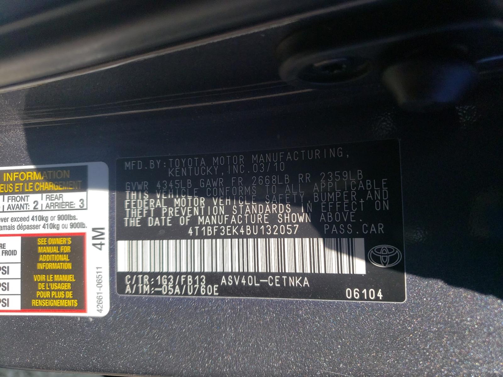 2011 Toyota Camry VIN 4T1BF3EK4BU132057 Copart auction photo, front end / side damage thumbnail 10