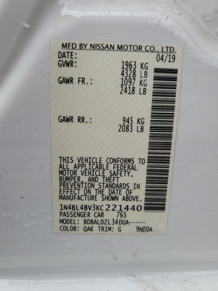 2019 Nissan Altima VIN 1N4BL4BV3KC221440 Copart auction photo, front end / side damage thumbnail 13