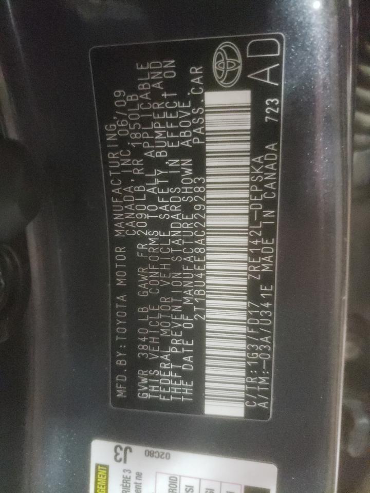 2010 Toyota Corolla VIN 2T1BU4EE8AC229283 Copart auction photo, side damage thumbnail 12