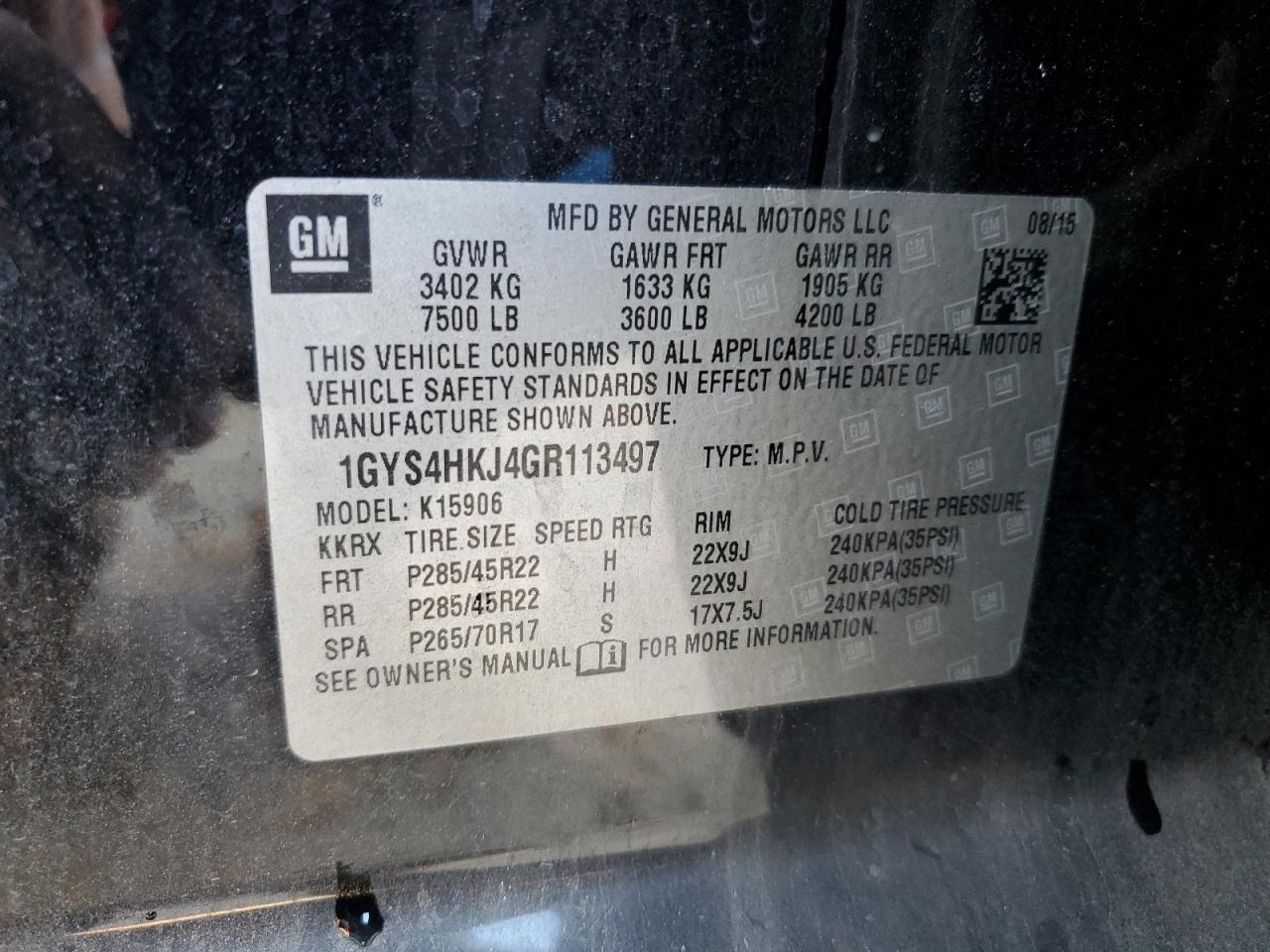 2016 Cadillac Escalade VIN 1GYS4HKJ4GR113497 Copart auction photo, front end damage thumbnail 13