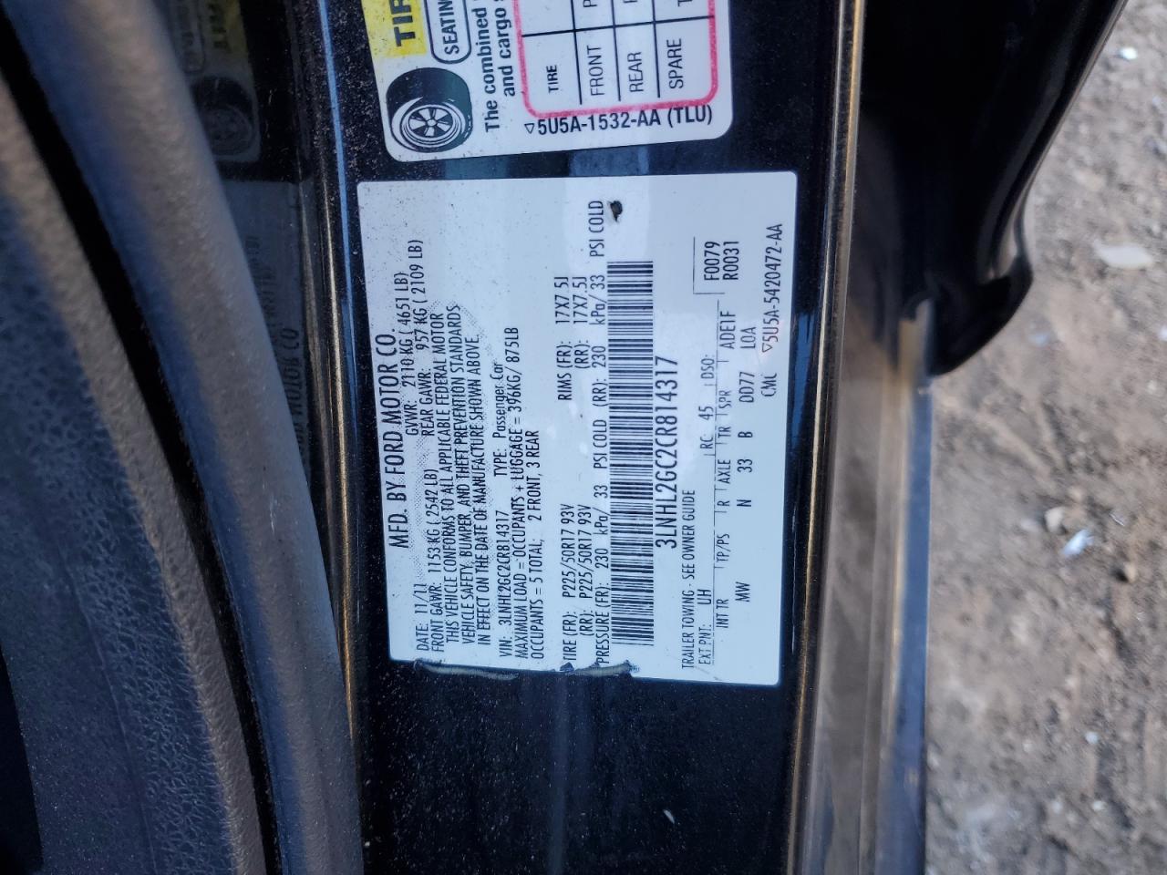 2012 Lincoln MKZ VIN 3LNHL2GC2CR814317 Copart auction photo, front end damage thumbnail 12