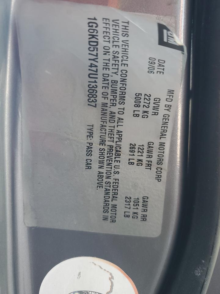 2007 Cadillac DTS VIN 1G6KD57Y47U136837 Copart auction photo, front end damage thumbnail 12