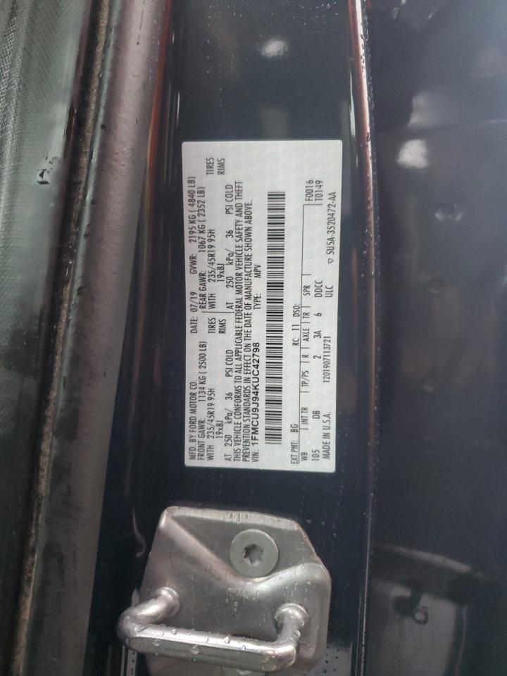 2019 Ford Escape VIN 1FMCU9J94KUC42798 Copart auction photo, front end damage thumbnail 13