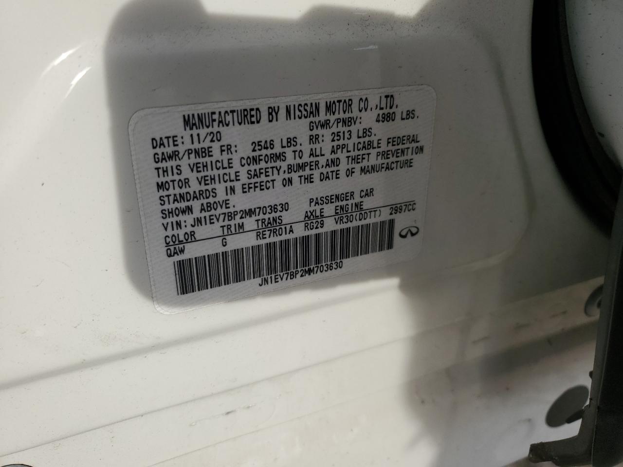 2021 Infiniti Q50 VIN JN1EV7BP2MM703630 Copart auction photo, front end damage thumbnail 13