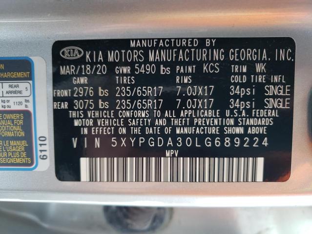 2020 KIA Sorento VIN 5XYPGDA30LG689224 Copart auction photo, front end damage thumbnail 12
