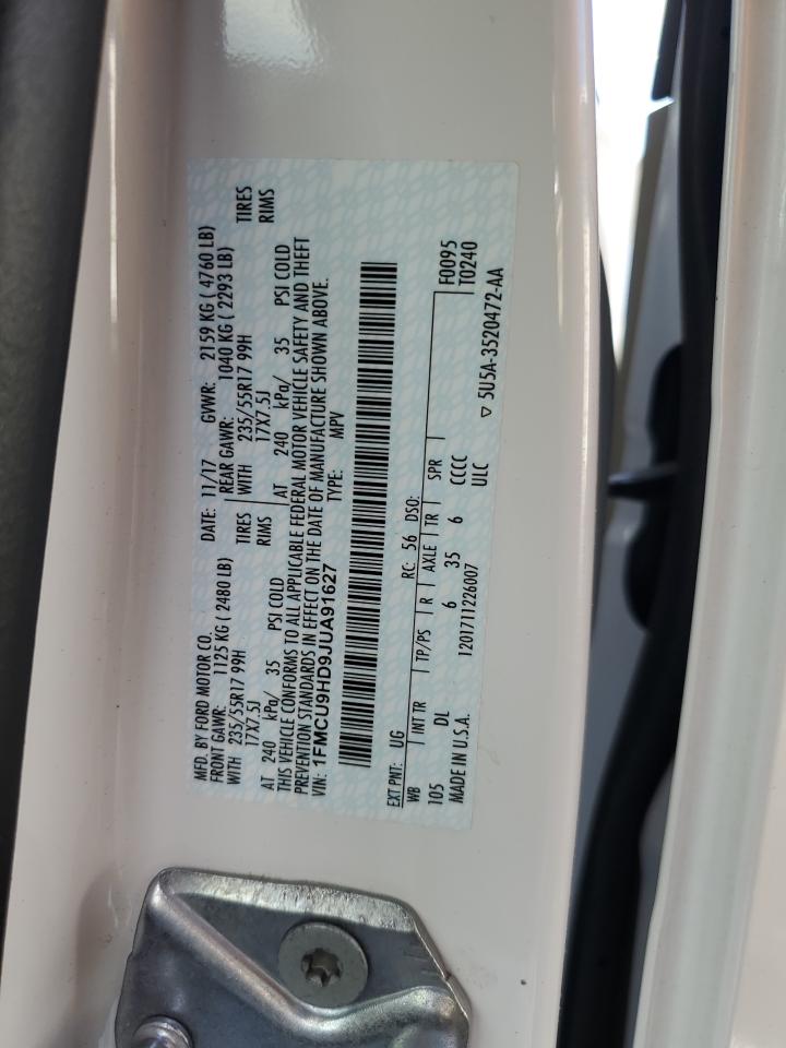 2018 Ford Escape VIN 1FMCU9HD9JUA91627 Copart auction photo, front end damage thumbnail 13