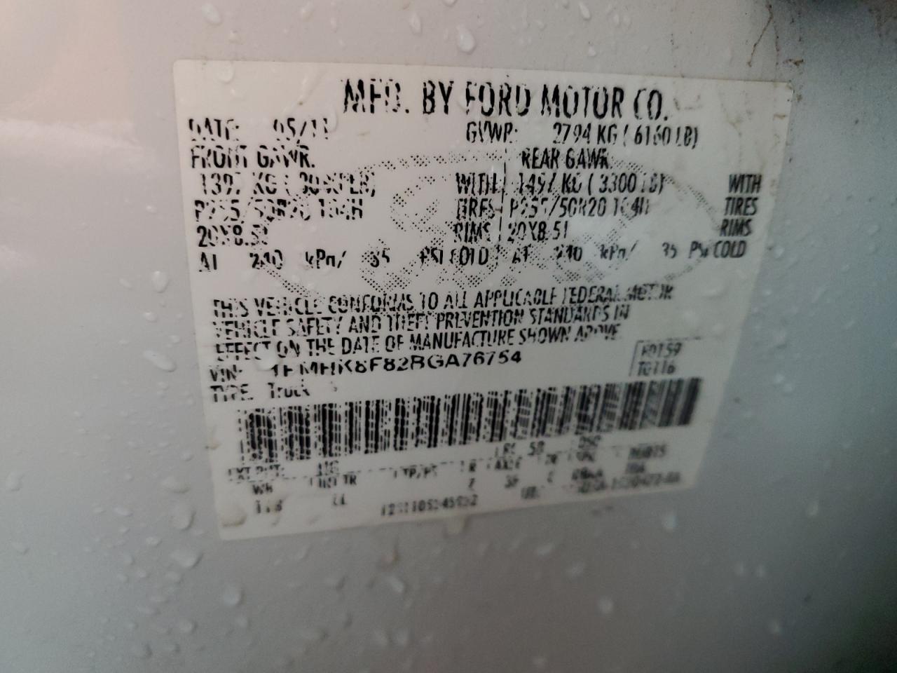2011 Ford Explorer VIN 1FMHK8F82BGA76754 Copart auction photo, vandalism damage thumbnail 13