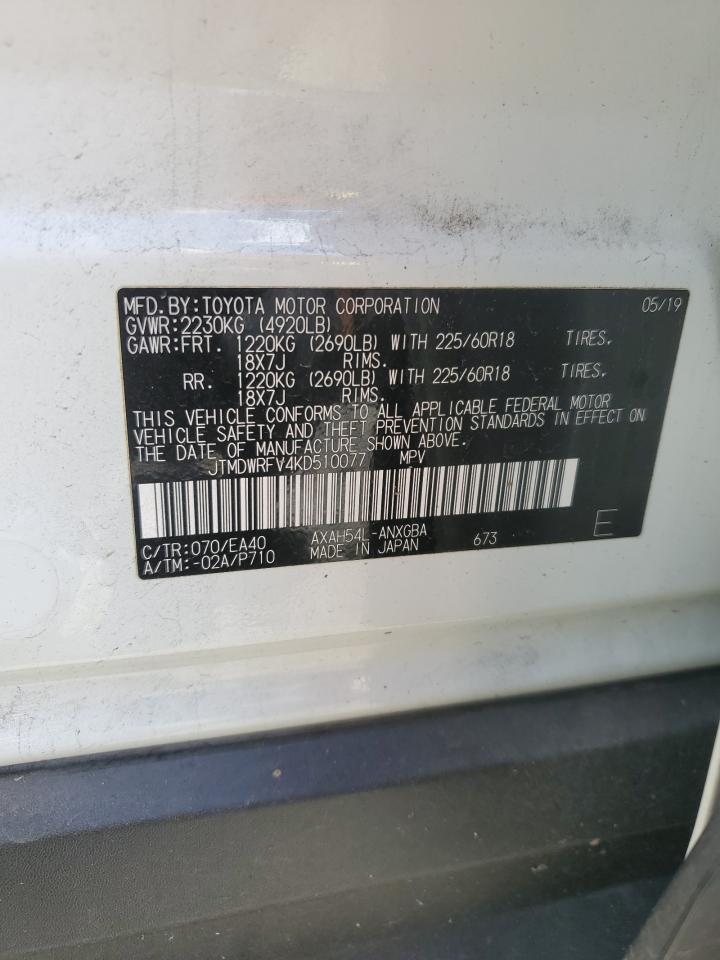 2019 Toyota RAV 4 VIN JTMDWRFV4KD510077 Copart auction photo, front end / minor dent/scratches damage thumbnail 13