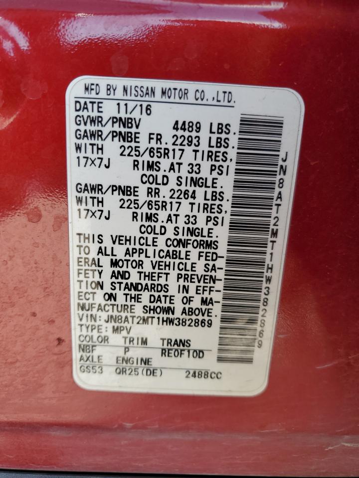2017 Nissan Rogue VIN JN8AT2MT1HW382869 Copart auction photo, rear end damage thumbnail 13