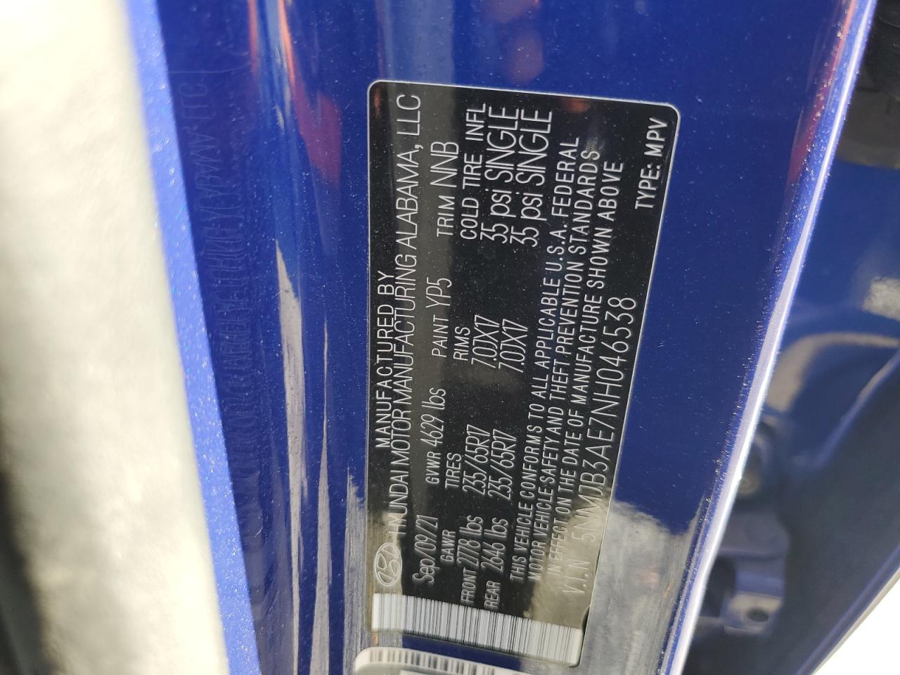 2022 Hyundai Tucson VIN 5NMJB3AE7NH046538 Copart auction photo, front end / side damage thumbnail 13