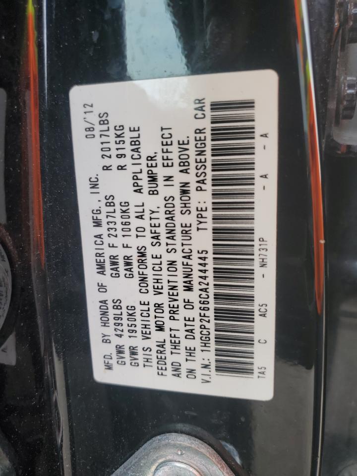 2012 Honda Accord VIN 1HGCP2F66CA244445 Copart auction photo, side / front end damage thumbnail 14