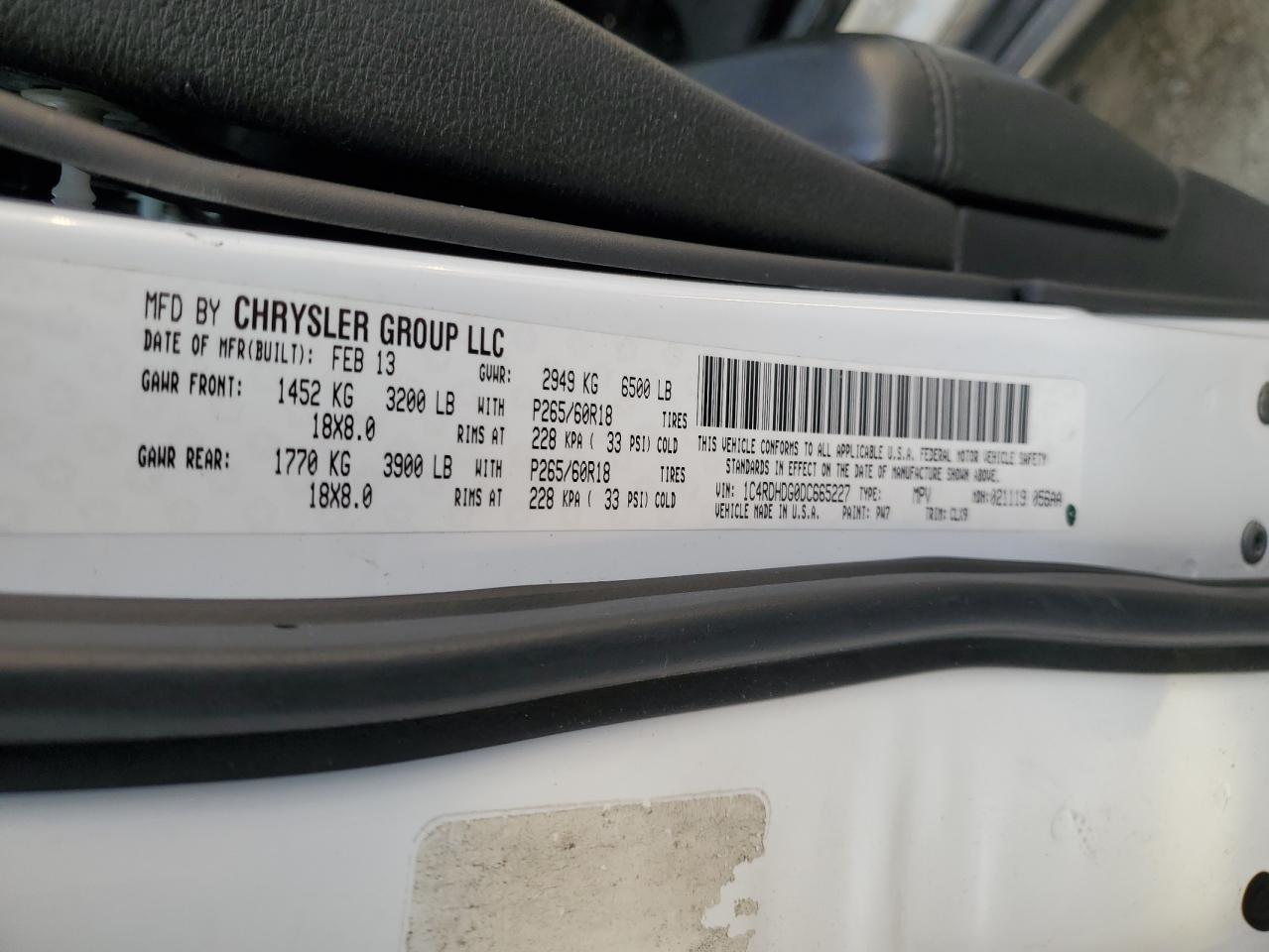 2013 Dodge Durango VIN 1C4RDHDG0DC665227 Copart auction photo, burn - interior damage thumbnail 13