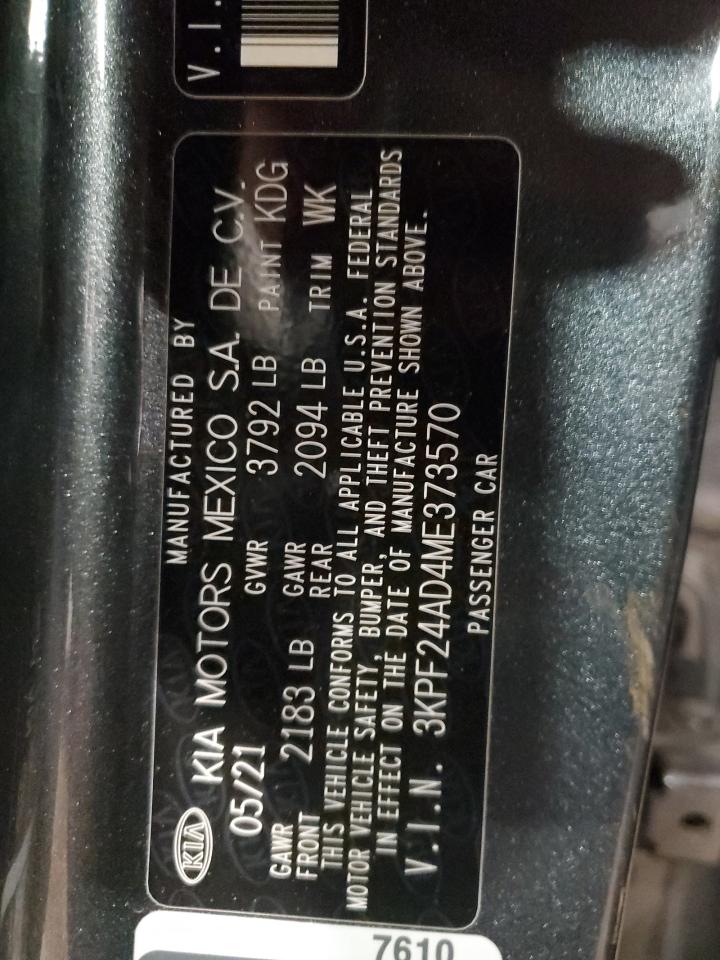 2021 KIA Forte VIN 3KPF24AD4ME373570 Copart auction photo, rear end / side damage thumbnail 14