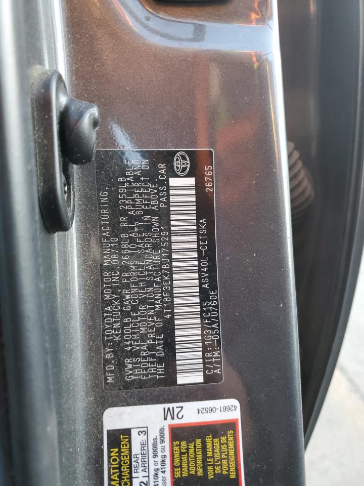 2011 Toyota Camry VIN 4T1BF3EK7BU175291 Copart auction photo, front end / rear end damage thumbnail 12