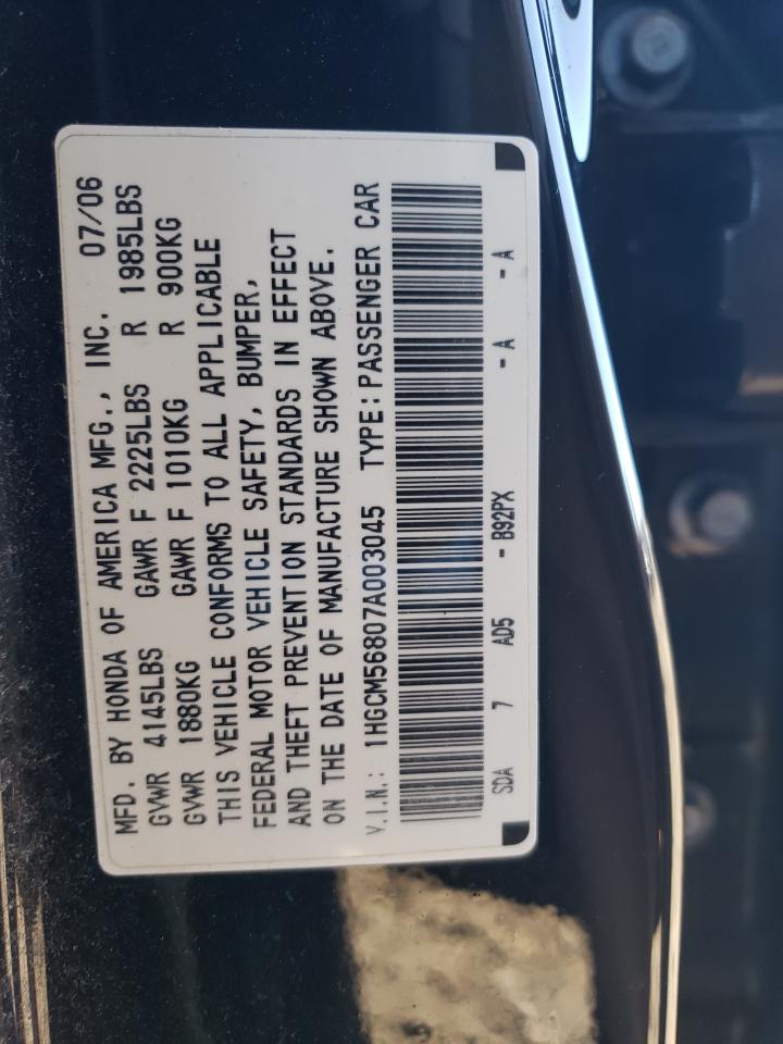 2007 Honda Accord VIN 1HGCM56807A003045 Copart auction photo, front end / all over damage thumbnail 13