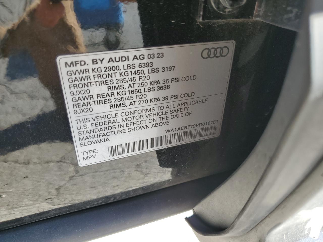 2023 Audi Q7 VIN WA1ACBF79PD018781 Copart auction photo, front end damage thumbnail 16