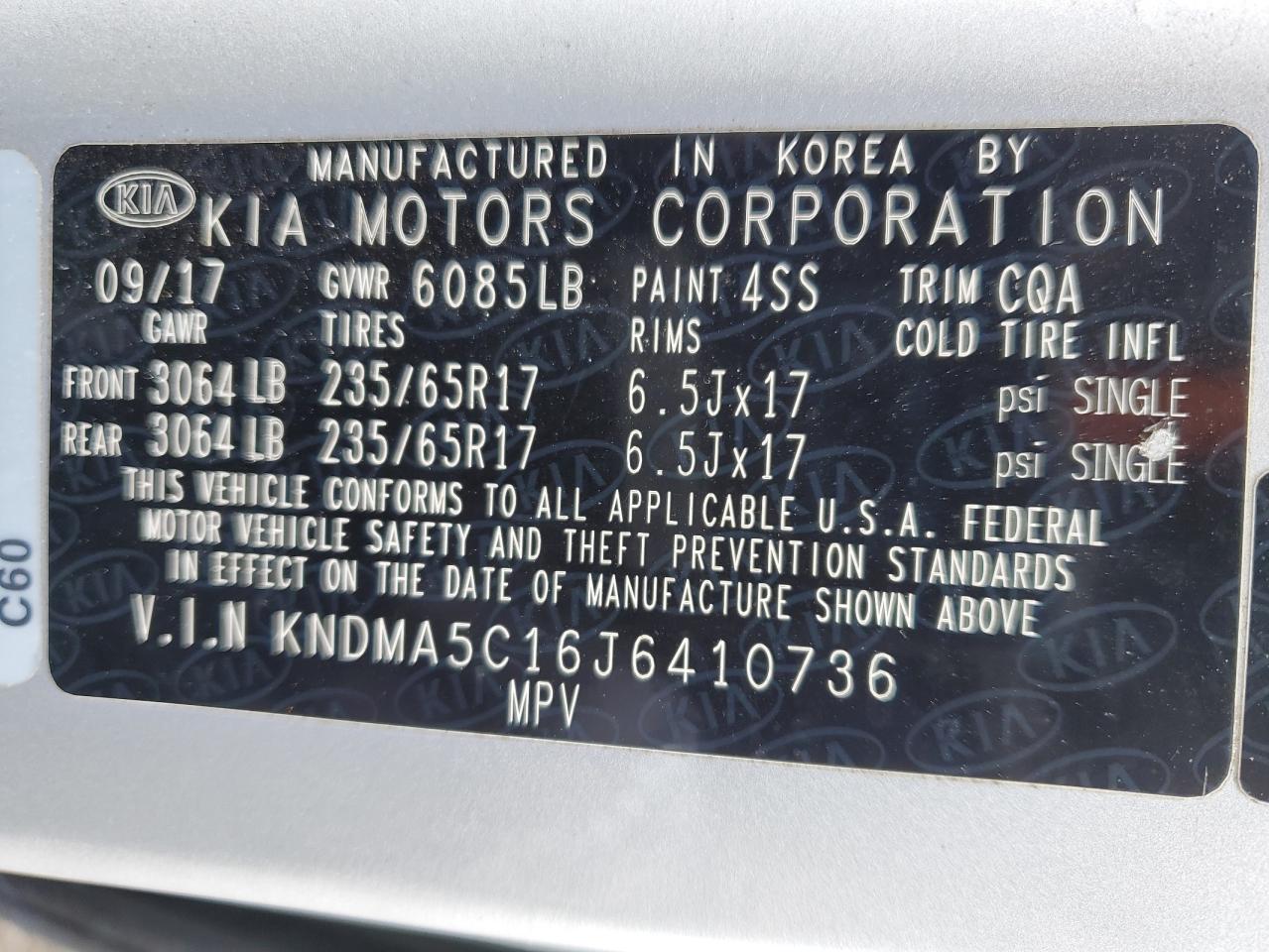 2018 KIA Sedona VIN KNDMA5C16J6410736 Copart auction photo, front end / minor dent/scratches damage thumbnail 13
