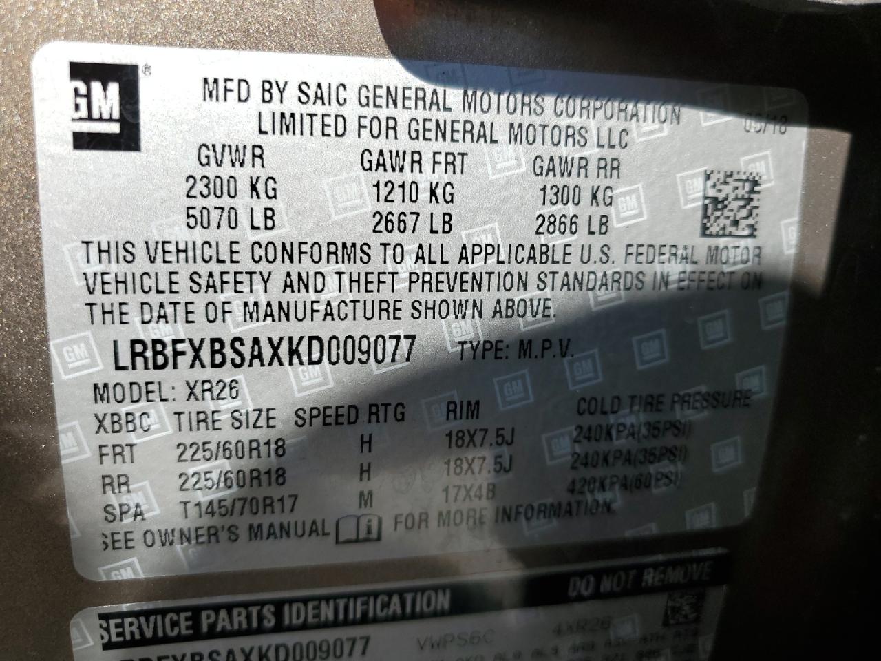 2019 Buick Envision VIN LRBFXBSAXKD009077 Copart auction photo, front end / undercarriage damage thumbnail 14