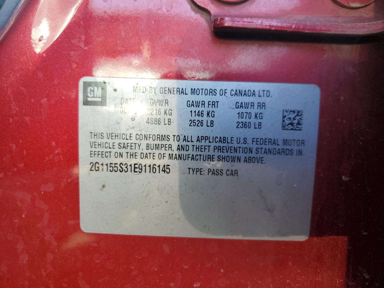 2014 Chevrolet Impala VIN 2G1155S31E9116145 Copart auction photo, all over damage thumbnail 13