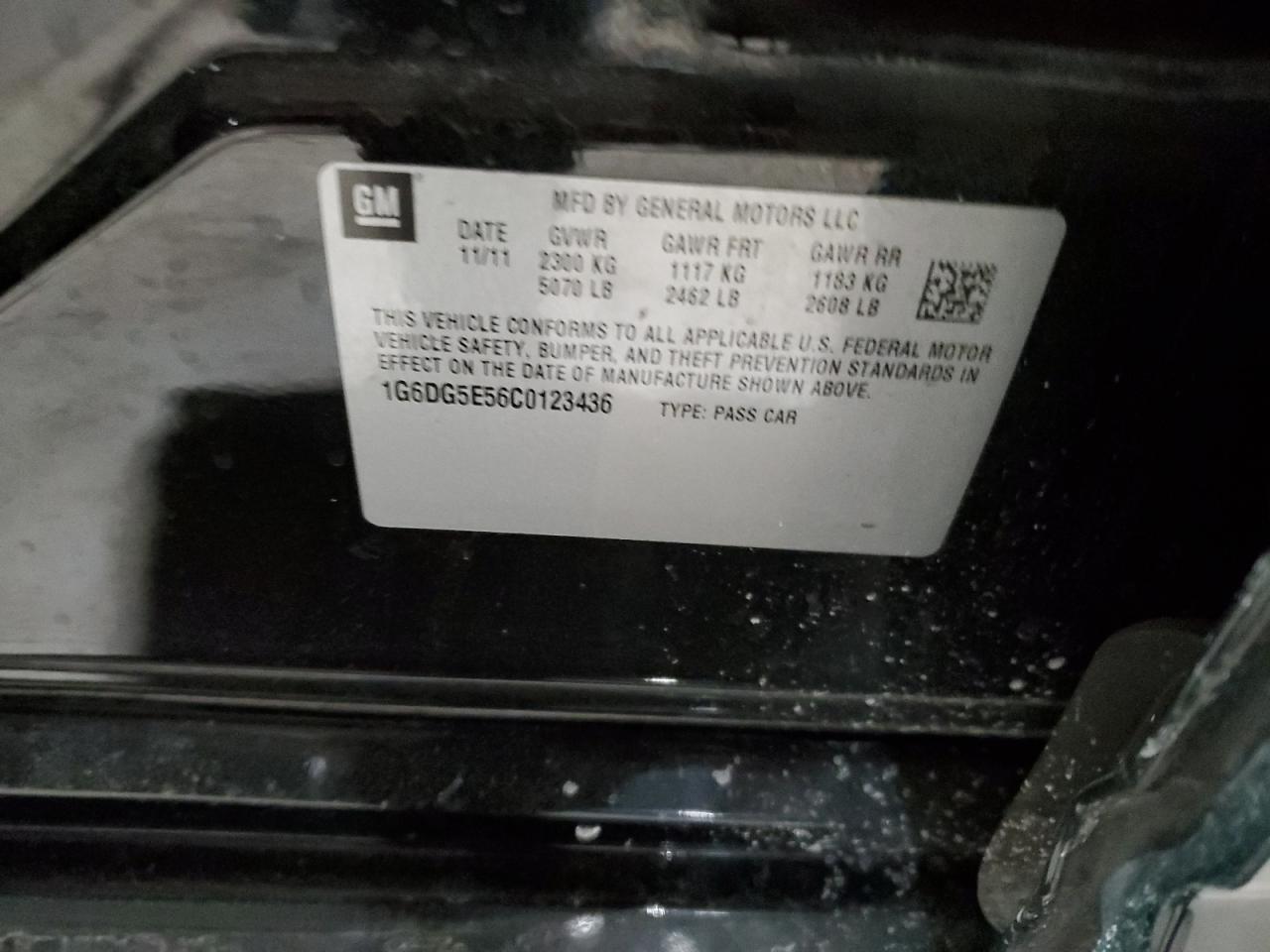 2012 Cadillac CTS VIN 1G6DG5E56C0123436 Copart auction photo, side / rear end damage thumbnail 12